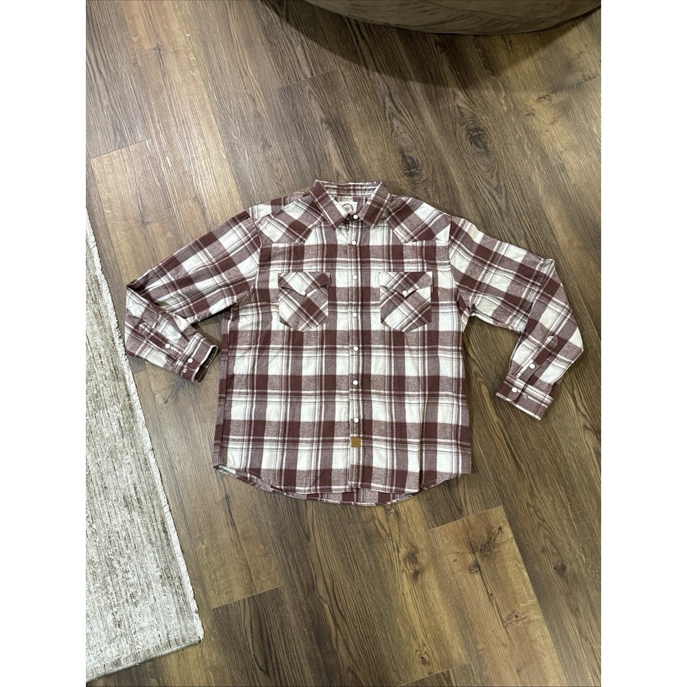 Mens XL Pearl Snap Western Style‎ Dubinik Customized Version Plaid Flannel Shirt